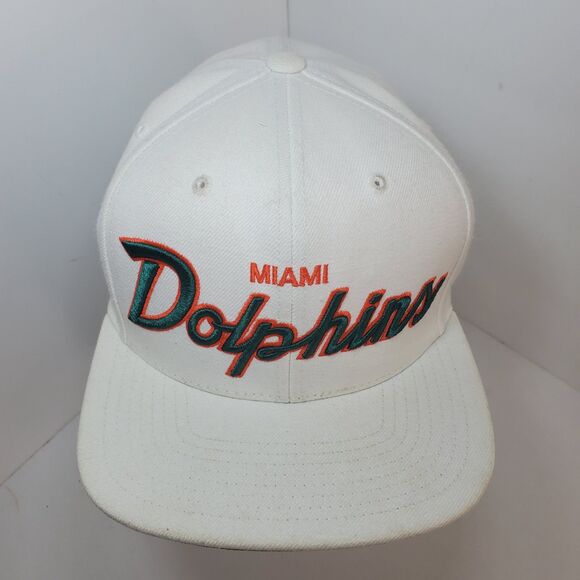 Rare Vtg Mitchell Ness White Miami Dolphin Embroider Spellout Logo Flat Bill 90s - Picture 3 of 13
